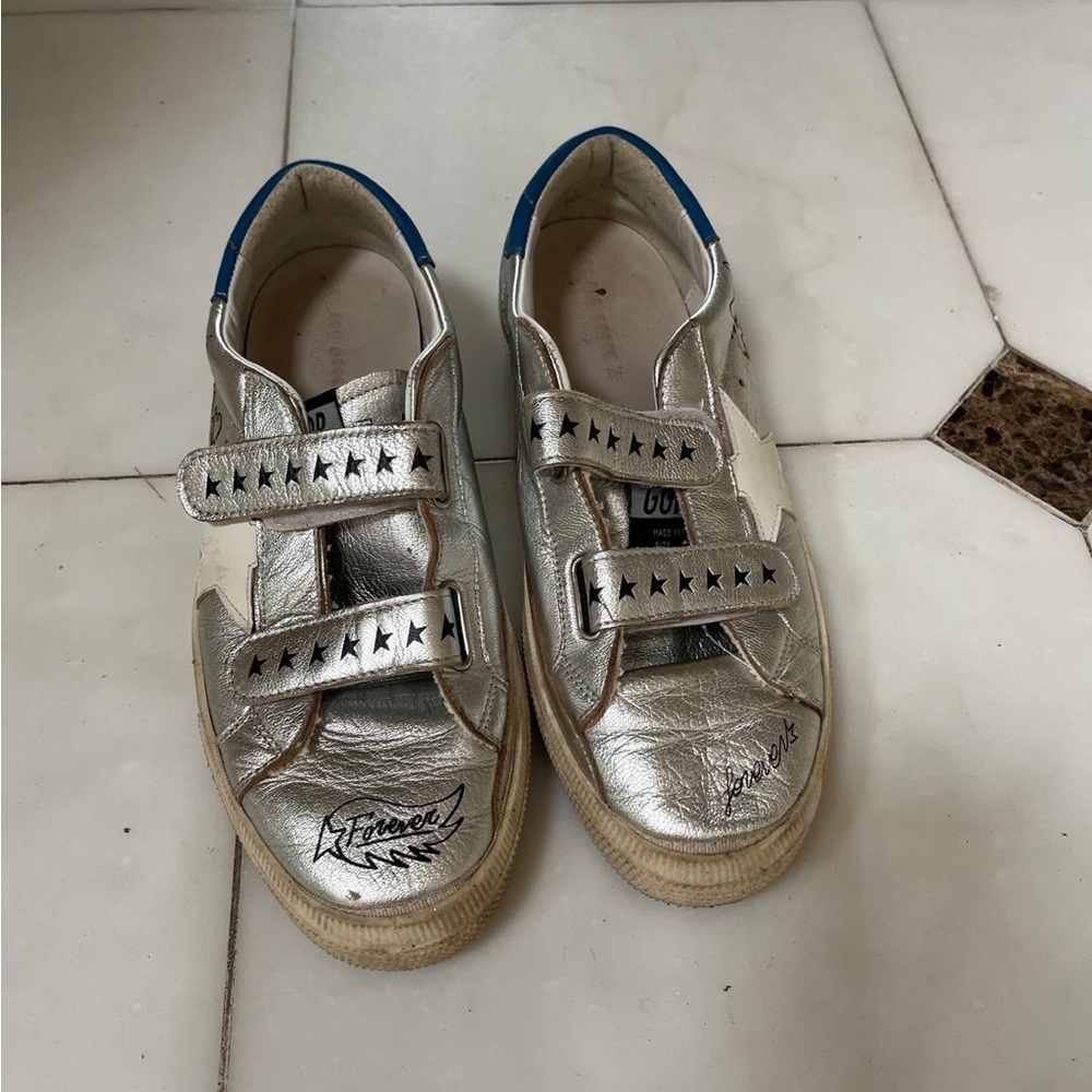 Golden Goose Silver Sneakers with Velcro Strap